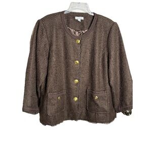 Vtg Joan Rivers Brown Tweed Blazer Gold Buttons Size 20W Classic Quiet Luxury
